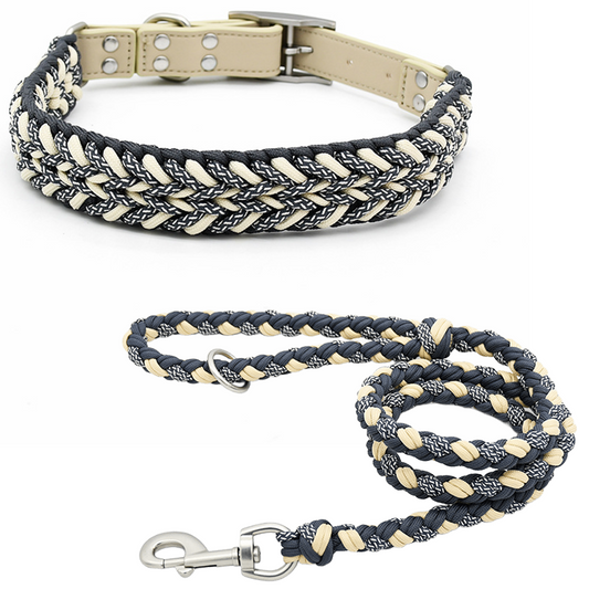 2 Colors Leather-Nylon Collar & Leash