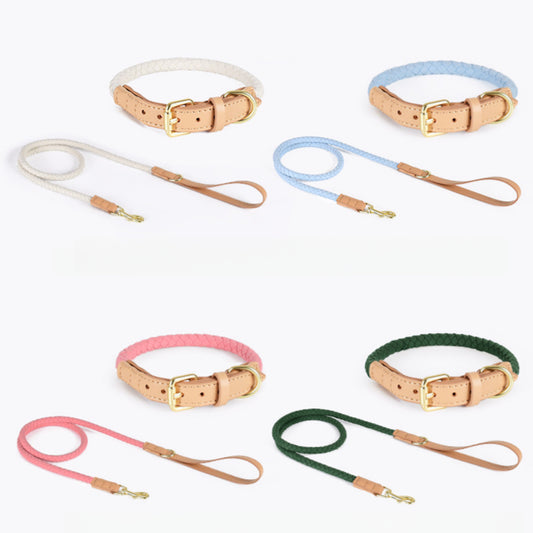 4 Colors Leather-Suede Collar & Leash