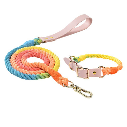15 Colors Leather-Cotton Collar & 47-Inch Leash