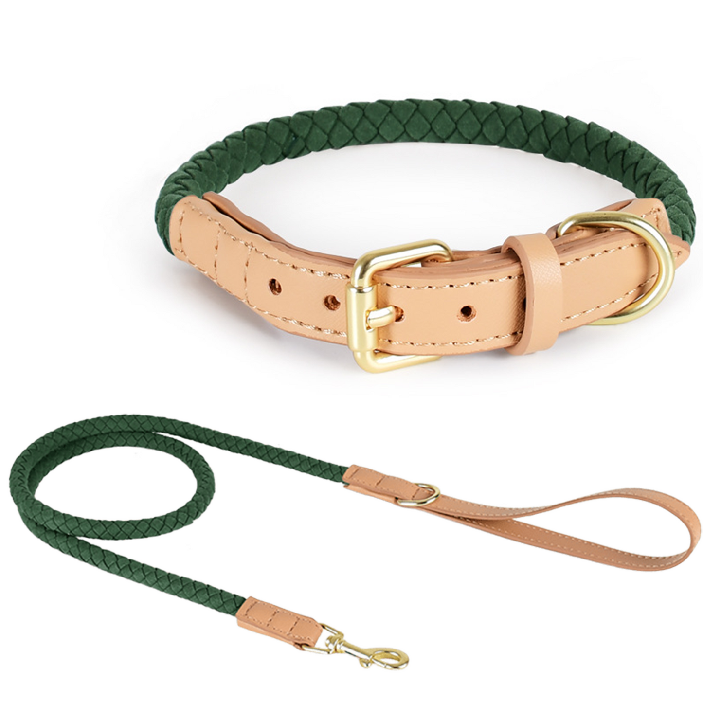 4 Colors Leather-Suede Collar & Leash