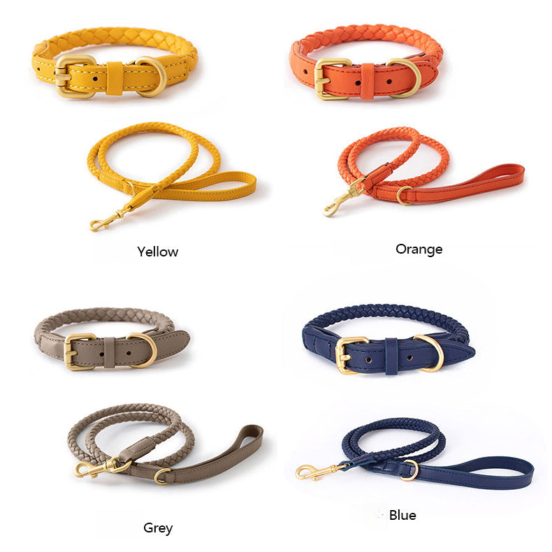 4 Colors Woven Leather Collar & Leash