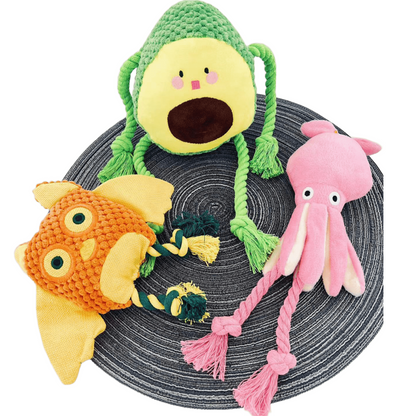 3 Styles of Woven Plush Squeaky Toys