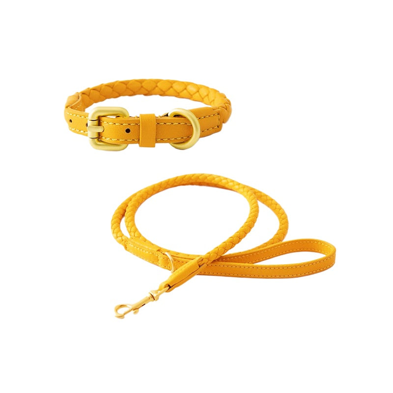 4 Colors Woven Leather Collar & Leash