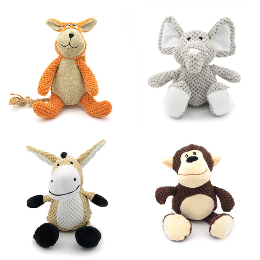4 Animal-Shaped Plush Squeaky Toys