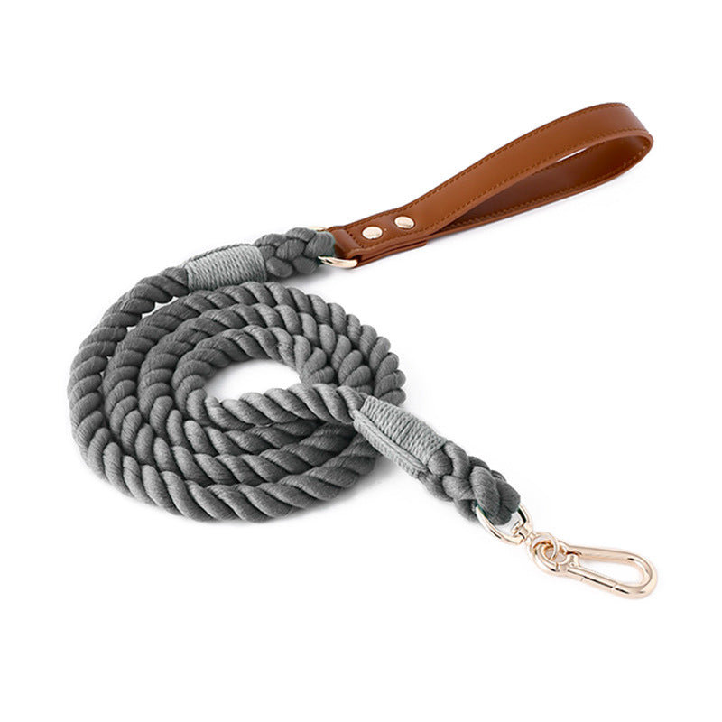 11 Colors Brown Leather-Cotton Leash