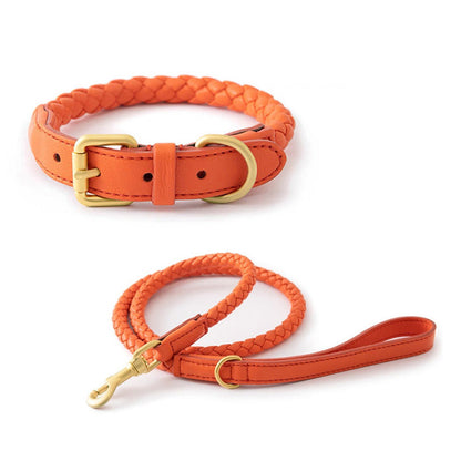 4 Colors Woven Leather Collar & Leash