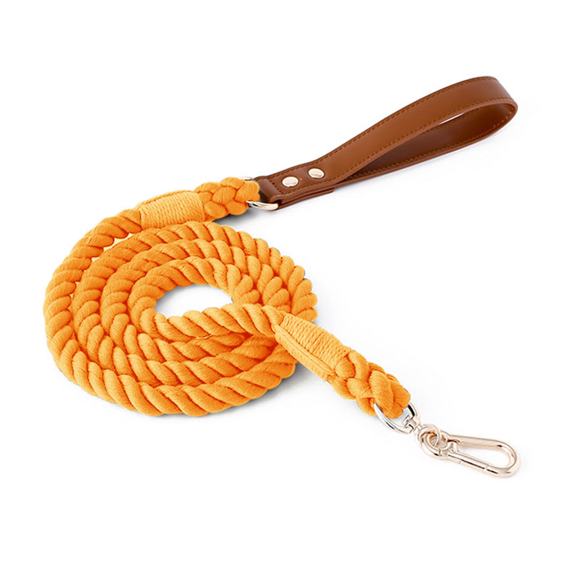 11 Colors Brown Leather-Cotton Leash