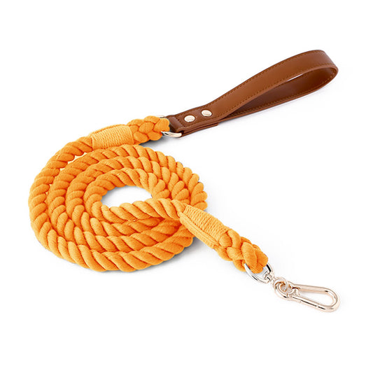 11 Colors Brown Leather-Cotton Leash
