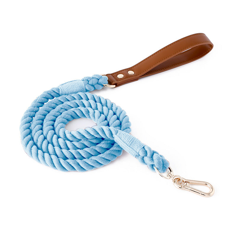 11 Colors Brown Leather-Cotton Leash