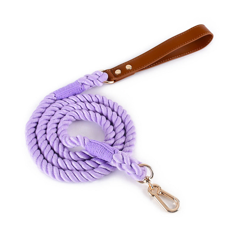 11 Colors Brown Leather-Cotton Leash