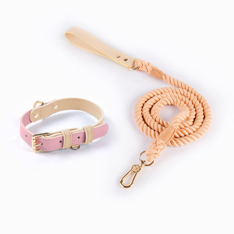 4 Colors Leather Collar & Cotton Leash