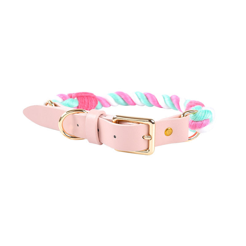 15 Colors Pink Leather-Cotton Collar
