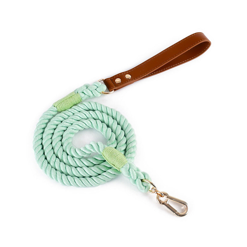 11 Colors Brown Leather-Cotton Leash