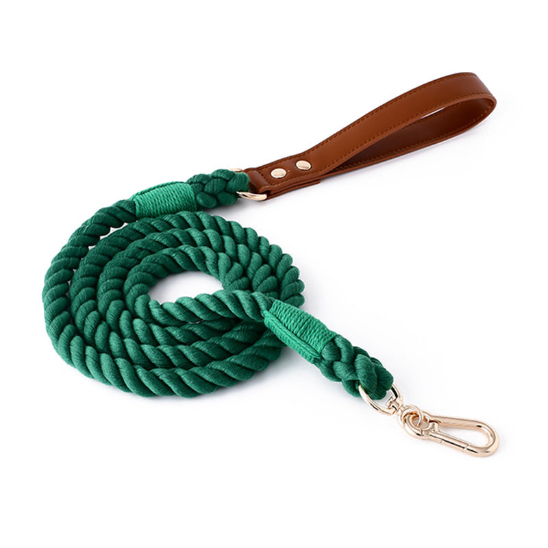 11 Colors Brown Leather-Cotton Leash