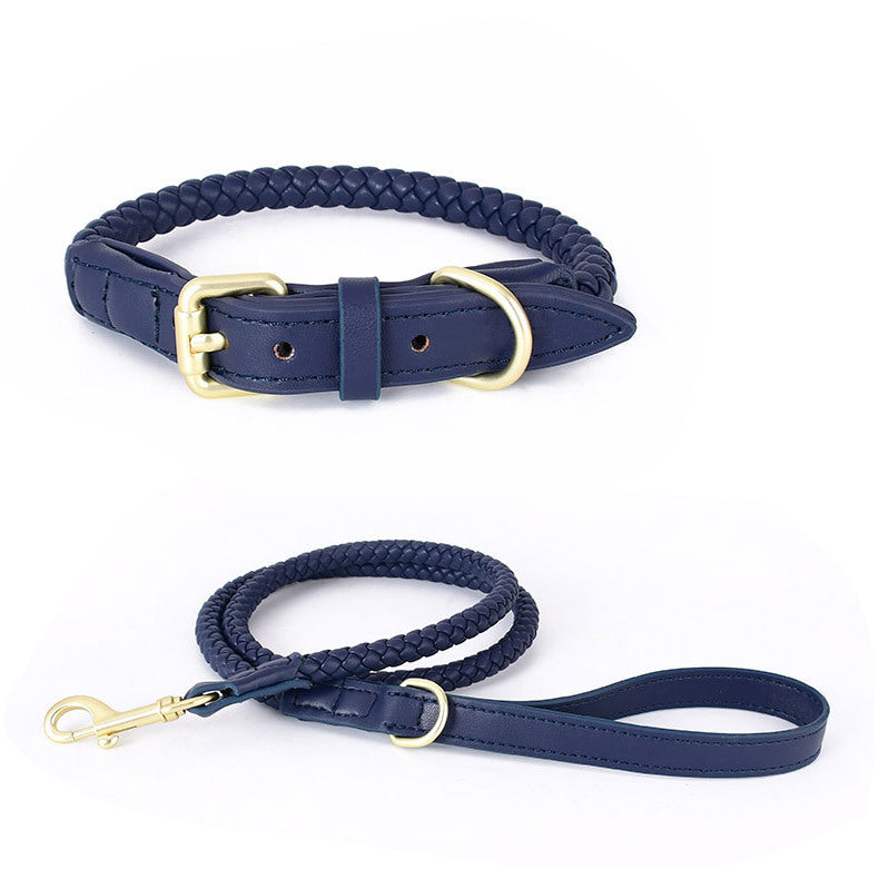 4 Colors Woven Leather Collar & Leash