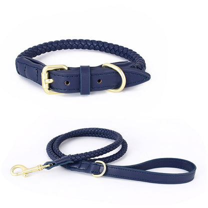 4 Colors Woven Leather Collar & Leash