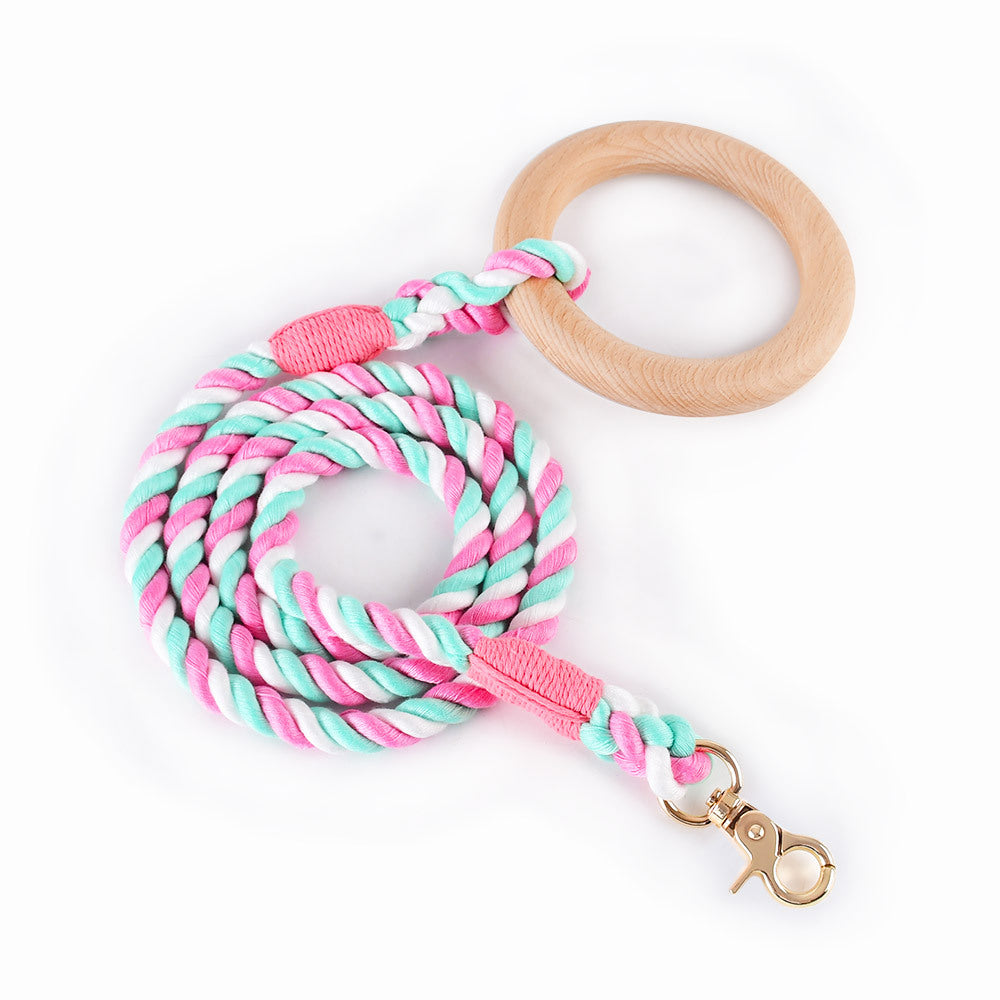 16 Colors Wood Handle Cotton Leash