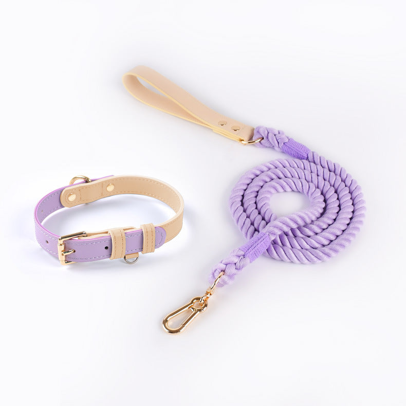 4 Colors Leather Collar & Cotton Leash