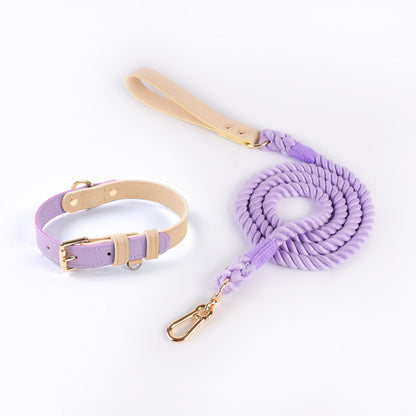 4 Colors Leather Collar & Cotton Leash