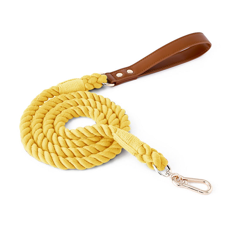 11 Colors Brown Leather-Cotton Leash