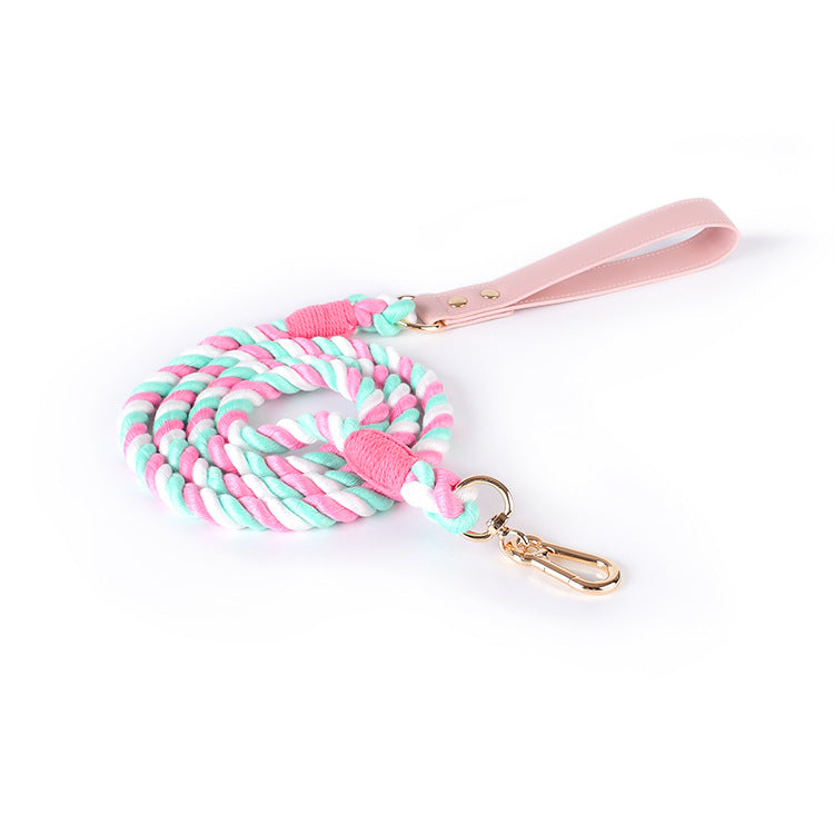 15 Colors Pink Leather-Cotton Leash