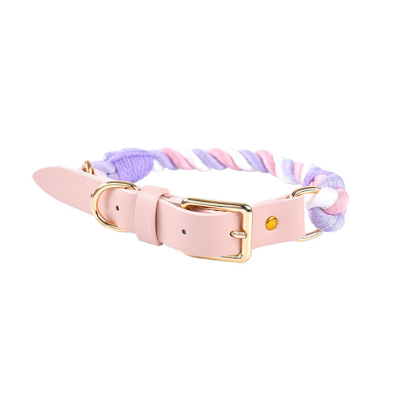 15 Colors Pink Leather-Cotton Collar