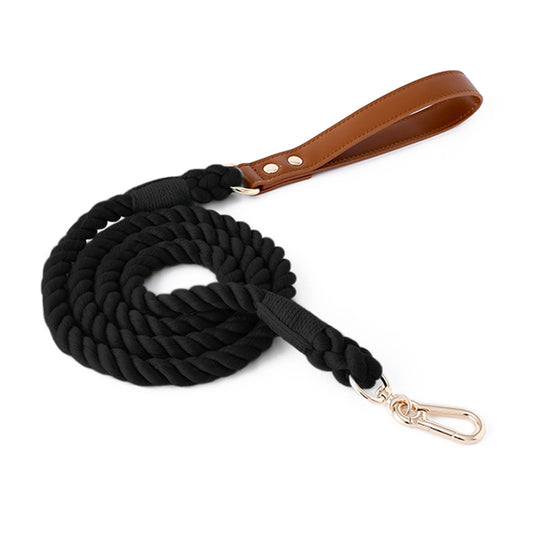 11 Colors Brown Leather-Cotton Leash