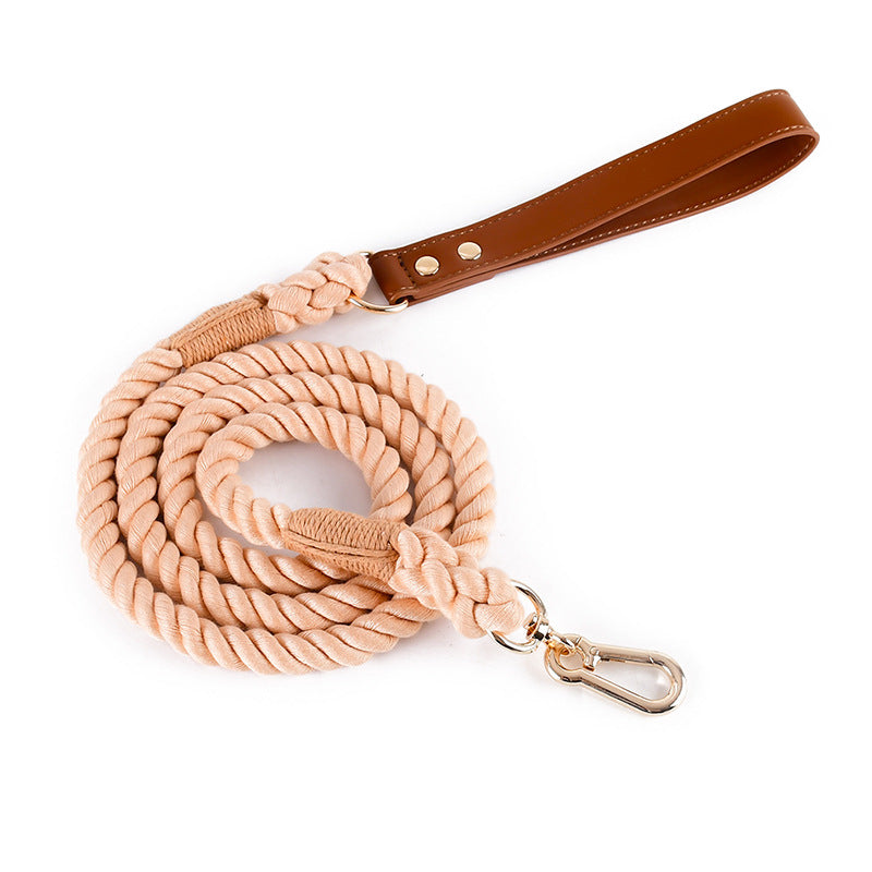 11 Colors Brown Leather-Cotton Leash