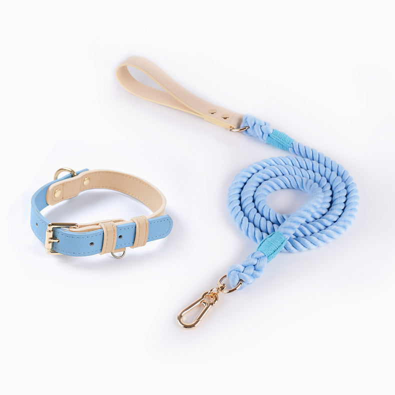 4 Colors Leather Collar & Cotton Leash