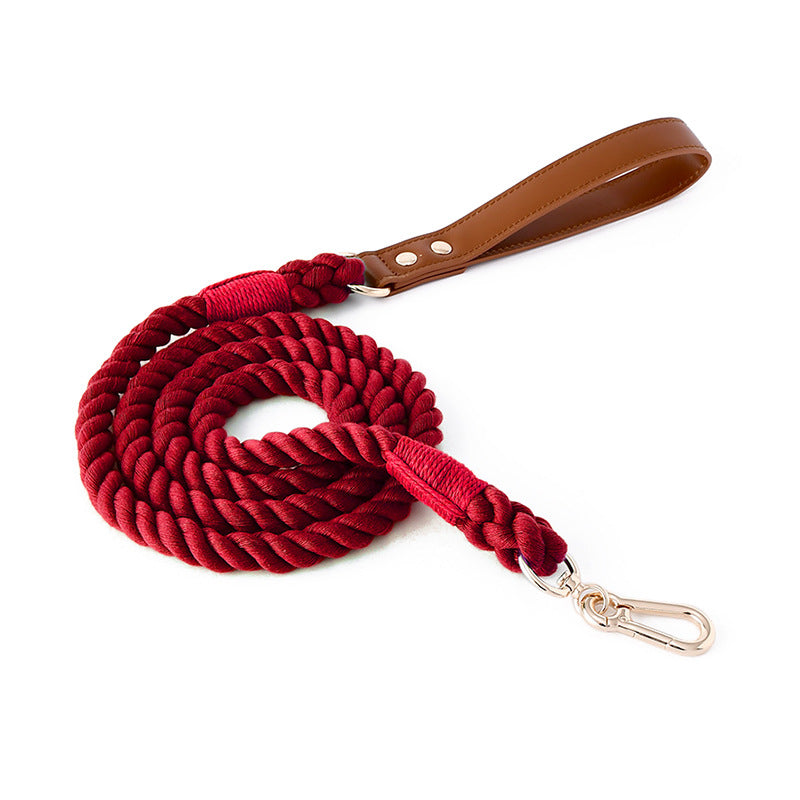 11 Colors Brown Leather-Cotton Leash