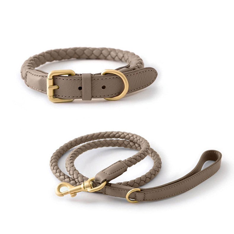 4 Colors Woven Leather Collar & Leash