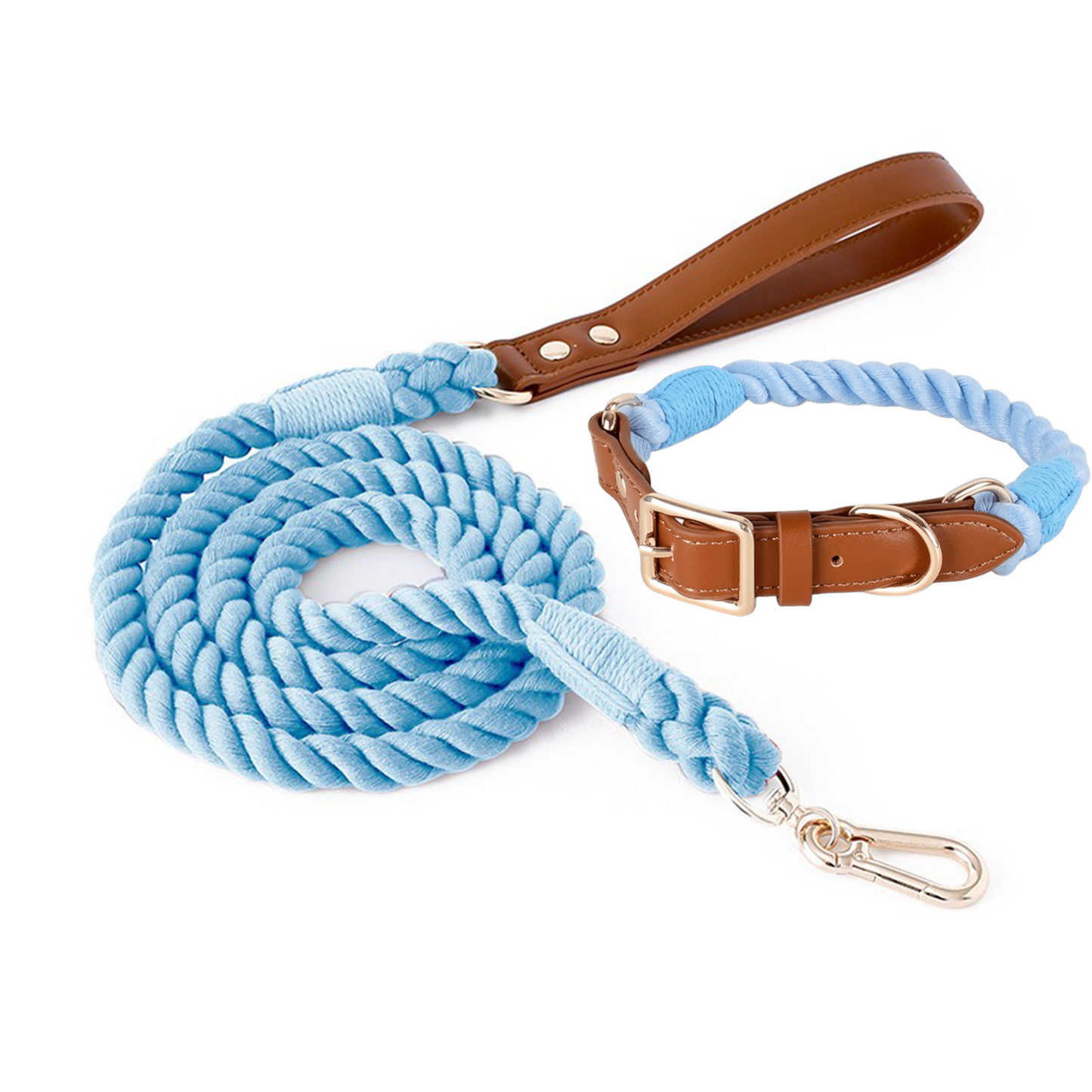 11 Colors Brown Leather-Cotton Collar & Leash