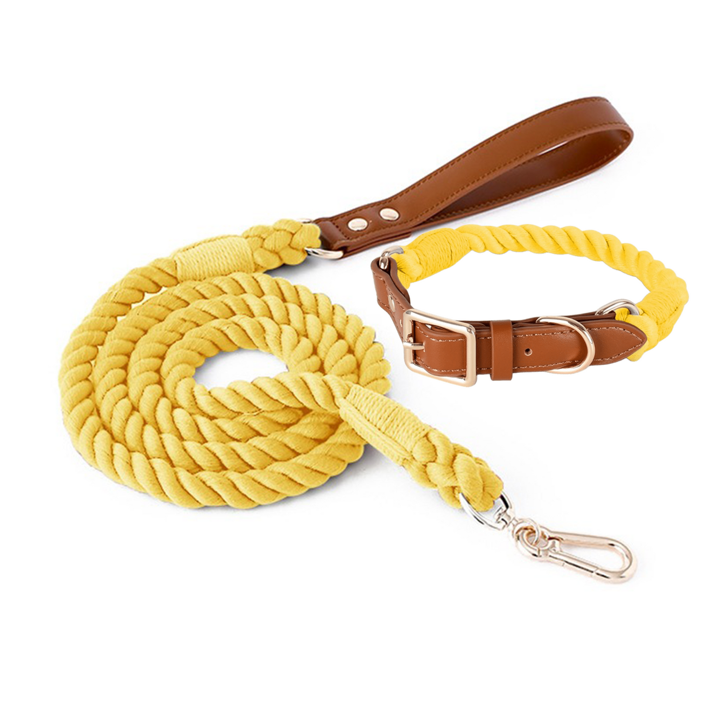 11 Colors Brown Leather-Cotton Collar & Leash