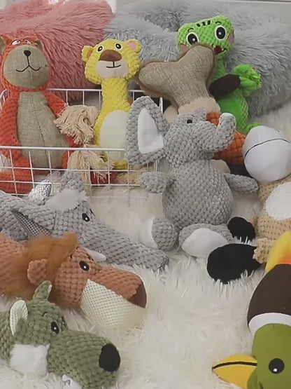 4 Animal-Shaped Plush Squeaky Toys